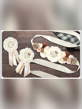 Baby Shower Sash And Ribbon Set Mommy To Be Daddy To Be Ivory Tan And Brown